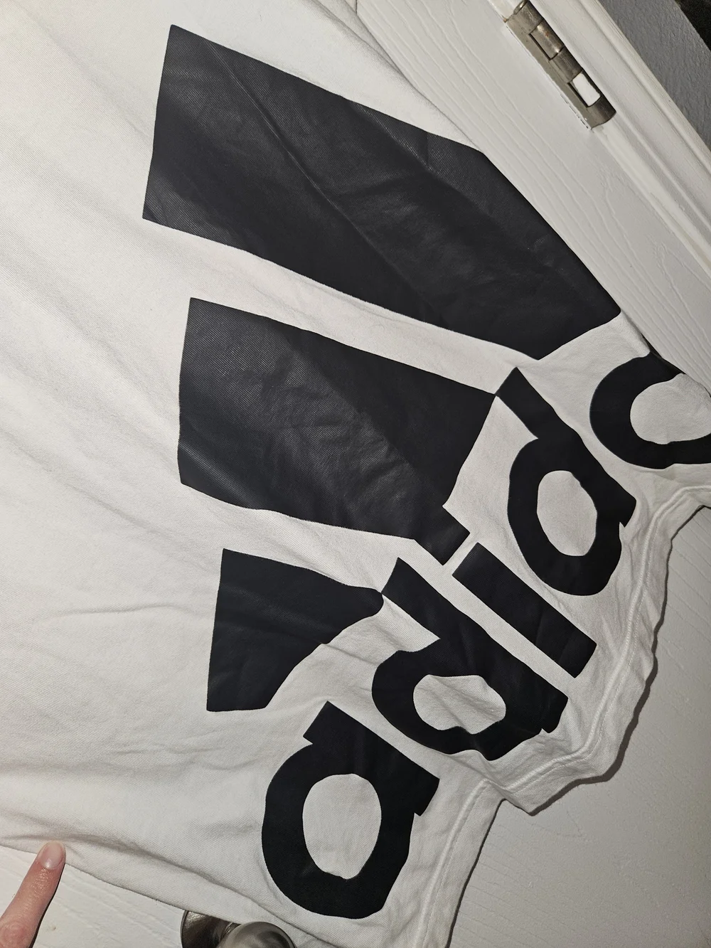 adidas White Crew Neck Tee with Large Black Logo